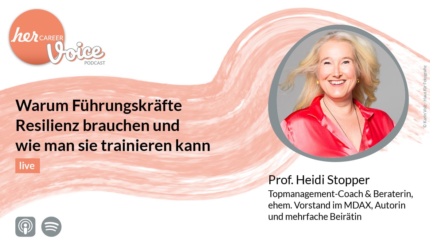 Podcast Anküdigung "Warum Führungskräfte Resilienz brauchen und wie man sie trainieren kann" mit Heidi Stopper